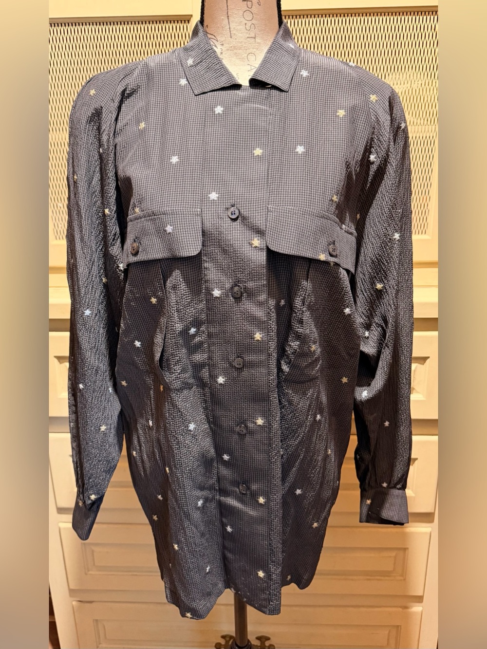 VTG Escada Margaretha Ley Silk Metallic Star Embroidered Shirt